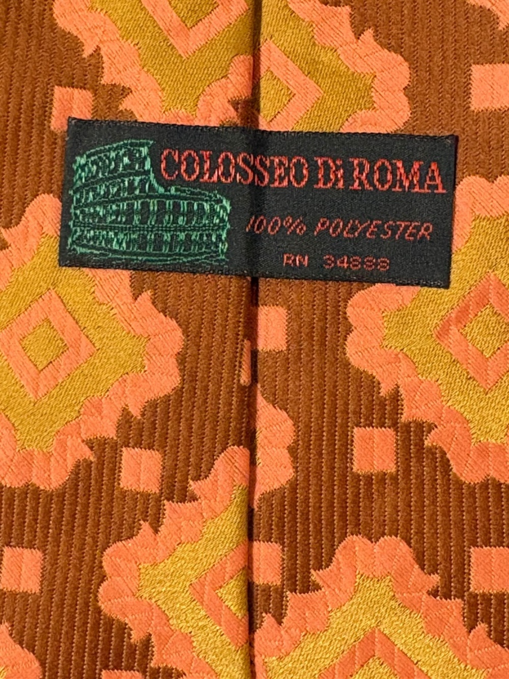 Vintage Colosseo Di Roma 70s Wide Geometric Tie Brown Pink Orange Retro